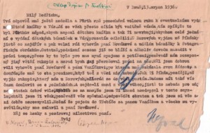 Průklep strojopisu Nezvalova dopisu Bedřichu Fučíkovi (1936)